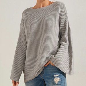 Simple by Suzanne Betro | Heather Gray Bell-Sleeve Boatneck Sweater